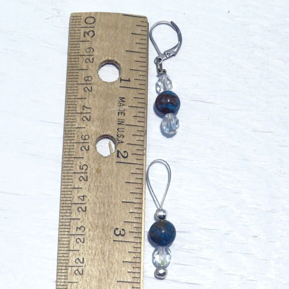 Handmade Stitch Markers w/ Blue Jasper and Crystal Beads for Knitting & Crochet - Picture 7 of 8